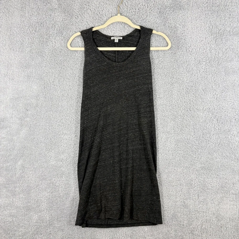 James Perse Tunic Tank Mini T Shirt Dress Size S Heathered Black Gray Scoop Neck
